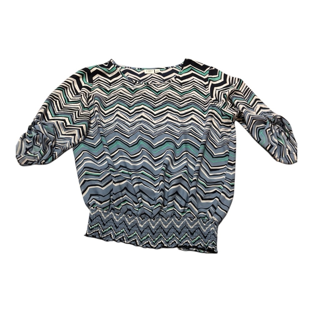 Cato Blue and Black Chevron Blouse